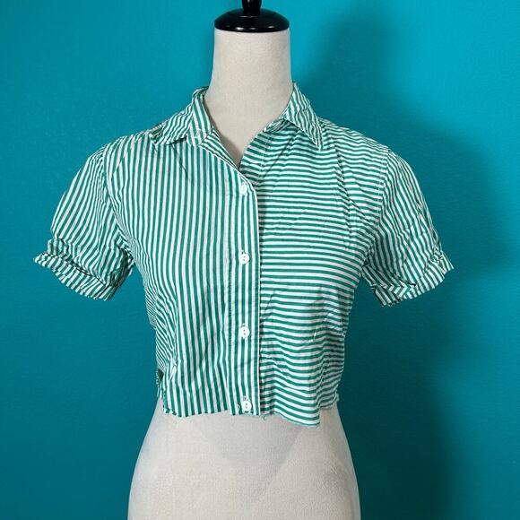 Current/Elliot The Telly Shirt Green & White Stripe Tie Back Cut Out Size 0 - Picture 1 of 5